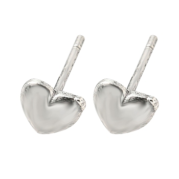 Rack Plated Heart Brass Stud Earrings for Women, Lead Free & Cadmium Free, Long-Lasting Plated, Matte Silver Color, 5x5mm