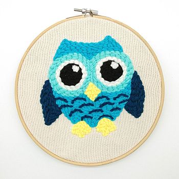 Owl Punch Embroidery Supplies Kit, including Instruction, Solid Wood Embroidered Frame, Plastic Pins, Fabric and 6 Colors Threads, Colorful, 16~235x1.3~235x1~9mm, Fabric: 235x235x1mm, embroidery frame: 220x210x9mm, Threads: six color, 3mm Diameter, Pins: 69x5x2.5mm, 2.4mm, 16x1.3mm Inner Diameter