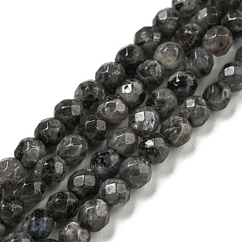 Natural Larvikite Beads Strands, Faceted, Round, 4mm, Hole: 0.8mm, about 82pcs/strand, 14.25 inch(36.2cm)