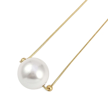 Ion Plating(IP) 304 Stainless Steel Snake Chain Necklaces, Round Plastic Imitation Pearl Pendant Necklaces, Golden, 16.38 inch(41.6cm)