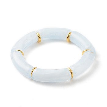Acrylic Tube Beaded Stretch Bracelets, with Brass Beads, Light Cyan, Inner Diameter: 2-1/8 inch(5.5cm)