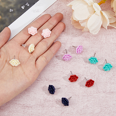6 Pairs 6 Colors 3D Flower Polymer Clay Stud Earrings with 304 Stainless Steel Pins(EJEW-FI0003-13)-3