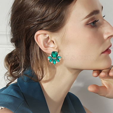 4 Pairs 4 Color Glass Flower Stud Earrings with Crystal Rhinestone(EJEW-AN0002-57)-2