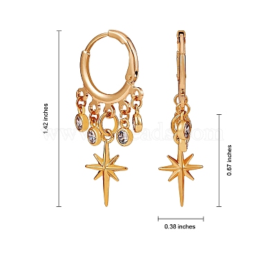 Star Brass Dangle Huggie Hoop Earrings(EJEW-SW00001-06)-7
