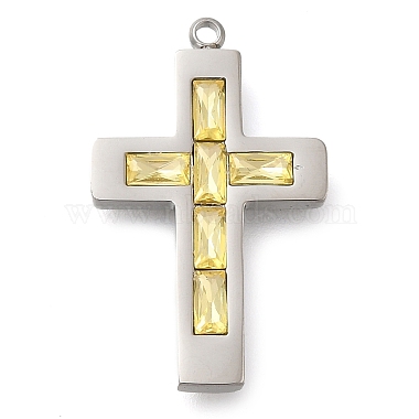 Stainless Steel Color Cross Stainless Steel+Rhinestone Charms