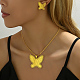 Elegante juego de aretes y collar de mariposa de latón chapado en oro real de 18k para fiesta de bodas(FR1218)-1