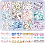 156G 12 Colors Baking Paint Glass Seed Beads, Round Hole, Peanut, Mixed Color, 6~6.5x3~3.5x3~3.5mm, Hole: 1~1.2mm, 13g/color(SEED-SP0001-02)