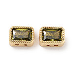 Brass Micro Pave Cubic Zirconia Beads, Cadmium Free & Nickel Free & Lead Free, Rectangle, Olive, 7x5x3.5mm, Hole: 1mm(KK-C051-48G-03)