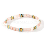 Bohemian Style Glass Seed Beads Stretch Bracelets for Women, Rectangle, Misty Rose, 6.30 inch(16cm)~6.50 inch(16.5cm)(FG0576-1)