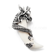 Tibetan Style Alloy Big Pendants, Dragon Charms with Floral White Resin Horn, Antique Silver, 66x40x14.5mm, Hole: 7x4mm(TIBE-L012-036AS)