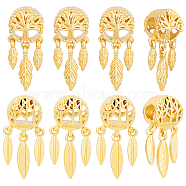 16Pcs 2 Style Alloy European Beads, Large Hole Beads, Long-Lasting Plated, Cadmium Free & Lead Free, Round with Feather & Word Family, Golden, 25x11x6~77mm, Hole: 5mm, 8pcs/style(MPDL-FH0001-08)