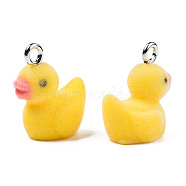 Flocky Resin Pendants, with Platinum Plated Iron Loops, Duck, Gold, 20x18x20mm, Hole: 2.5mm(X-RESI-N032-02A)