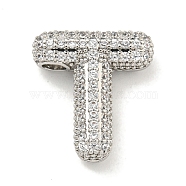 Platinum Plated Brass Micro Pave Cubic Zirconia Pendants, Letter Charms, Letter T, 17x20x6mm, Hole: 3.5x2mm(KK-L073-001P-T)