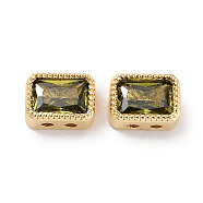 Brass Micro Pave Cubic Zirconia Beads, Rectangle, Olive, 7x5x3.5mm, Hole: 1mm(KK-C051-48G-03)