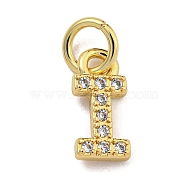 Initial Letter Brass with Cubic Zirconia Charms, Real 18K Gold Plated, Long-Lasting Plated, Lead Free & Cadmium Free, Letter I, 9.5x4.5x1.5mm, ring: 5x1mm, inner diameter: 3mm(KK-Q814-26I-G)