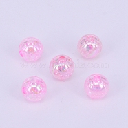 Electroplate Crackle Acrylic Beads, AB Color Plated, Round, Pink, 8mm, Hole: 2mm, about 622pcs/173g(CCG-WH0001-8mm-03)