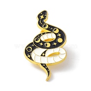 Snake with Moon & Star Black Art Cool Enamel Pin, Alloy Enamel Brooch for Backpacks Clothes, Golden, White, 32x18x9.5mm, Pin: 1mm(JEWB-P008-A05)