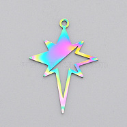 Ion Plating(IP) 201 Stainless Steel Pendants, Laser Cut, Star, Rainbow Color, 29x21x1mm, Hole: 1.6mm(STAS-T056-LA536)