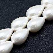Electroplate Shell Pearl Beads Strands, teardrop, White, 8x5mm, Hole: 1~1.2mm, about 50pcs/strand, 15.7 inch(40cm)(BSHE-G010-5x8mm-01)