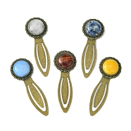 Mixed Natural & Synthetic Round Gemsotne Bookmarks, Alloy Book Marking Clips, 78x28x8~9mm(AJEW-JK00283-01)