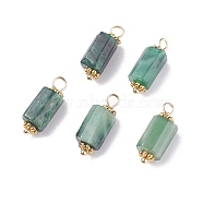 Natural Emerald Quartz Pendants, with Golden Tone Brass & Alloy Findings, Faceted, Column, 18x6~7mm, Hole: 1.8mm(PALLOY-JF01371)