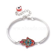Alloy Bangles, Hamsa Hand with Evil Eye Link Bracelets for Women, Crimson, 5-1/4 inch(13.2cm)(BJEW-JB09986-04)