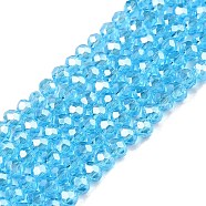 Electroplate Glass Beads Strands, Pearl Luster Plated, Faceted, Rondelle, Deep Sky Blue, 2.9~3.3x2mm, Hole: 0.8mm, about 148~150pcs/strand, 39.5~40cm(EGLA-A044-T2mm-A08)