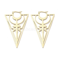 304 Stainless Steel Hollow Triangle with Cross Hoop Earrings for Women, Golden, 66x38x1~2mm(EJEW-R156-09G)