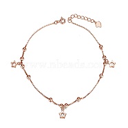 SHEGRACE 925 Sterling Silver Charm Anklet, with Box Chains and Round Beads, Star(Chain Extenders Random Style), Rose Gold, 8-1/4 inch(21cm)(JA23B)