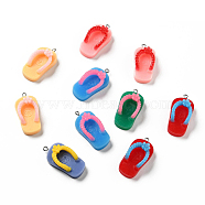 Opaque Resin Pendants, with Platinum Tone Iron Loops, Flip Flops, Mixed Color, 45x23x15mm, Hole: 2.5mm(RESI-G025-05P)