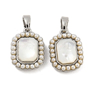 Brass Pave Shell Pendants, with ABS Plastic Imitation Pearl, Rectangle Charm, Platinum, 15.5x11.5x5mm, Hole: 4.8x2.7mm(KK-G490-43P)