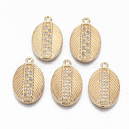 Brass Micro Pave Cubic Zirconia Pendants, Light Gold, Long-Lasting Plated, Cadmium Free & Lead Free, Oval, Clear, 23x15x3mm, Hole: 1.6mm(X-KK-S359-072-RS)