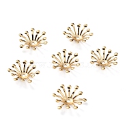 Brass Bead Caps, Multi-Petal Flower, Real 24K Gold Plated, 14x12.5x3.5mm, Hole: 1.5mm(KK-O131-24G)