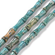 Natural Africa Pyrite Beads Strands, Dyed, Bamboo Stick, Dark Cyan, 12x5mm, Hole: 0.5mm, about 34pcs/strand, 15.94 inch(40.5cm)(X-G-P475-02B)