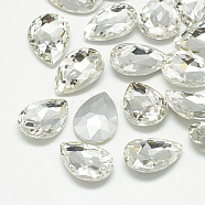 Pointed Back Glass Rhinestone Cabochons, Back Plated, Faceted, teardrop, Crystal, 18x13x5mm(RGLA-T081-13x18mm-01)