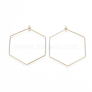Brass Earring Hooks, Hexagon, Nickel Free, Real 18K Gold Plated, 20 Gauge, 51~52x43~44x0.8mm, Pin: 0.8mm(X-KK-T038-424B-G)