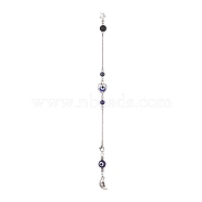 Evil Eye Lampwork Pointed Dowsing Pendulums, with 304 Stainless Steel Cable Chains, Natural Lava Rock & Lapis Lazuli, Alloy Moon, Platinum, 225mm(PALLOY-JF02088)