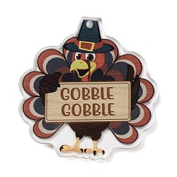 Thanksgiving Day Double Sided Printed Acrylic Pendants, Turkey, 47.5x46x3mm, Hole: 2mm(OACR-Z023-01D)