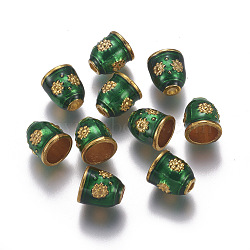 Apetalous Alloy Enamel Bead Caps, Flowerpot, Light Gold, Green, 11x10mm, Hole: 2.5mm, Inner Diameter: 7.5mm(PALLOY-F227-01G-02)
