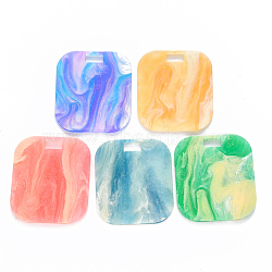 Cellulose Acetate(Resin) Pendants, with Glitter Powder, Rectangle, Mixed Color, 42x36~37x2.5mm, Hole: 4x8mm(X-KY-R017-12)