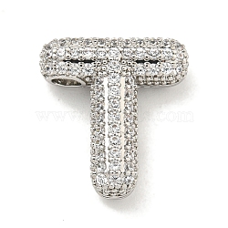 Platinum Plated Brass Micro Pave Cubic Zirconia Pendants, Letter Charms, Letter T, 17x20x6mm, Hole: 3.5x2mm(KK-L073-001P-T)