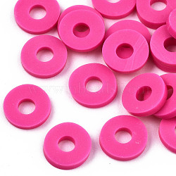 Handmade Polymer Clay Beads, for DIY Jewelry Crafts Supplies, Disc/Flat Round, Heishi Beads, Hot Pink, 6x1mm, Hole: 2mm, about 1175pcs/50g(X-CLAY-Q251-6.0mm-60)