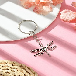 Insect Theme Alloy Keychain, with Iron Ring, Dragonfly, 7.4cm(KEYC-YW00053-01)