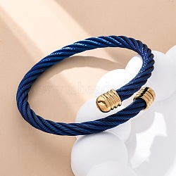 304 Stainless Steel Torque Bangles for Women Men, Blue, 5/8 inch(1.65cm), Inner Diameter: 2-1/4x2-1/4 inch(5.8x5.55cm)(BJEW-G584-18G-03)