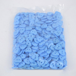 Lovely Heart Shaped Buttons, ABS Plastic Sewing Button, Cornflower Blue, about 14mm in diameter, hole: 1.5mm(X-NNA0VBT)