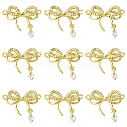 10Pcs Rack Plating Brass Pave Clear Cubic Zirconia Bowknot Connector Charms, Long-Lasting Plated, Lead Free & Cadmium Free, Real 18K Gold Plated, 14x21.5x3.5mm, Hole: 1.4mm(KK-SC0006-74)