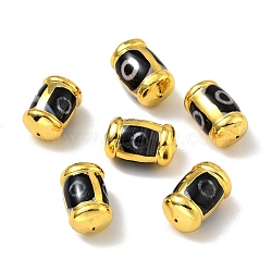 Tibetan Style dZi Beads, Natural Agate Beads, with Golden Tone Brass Findings, Lead Free & Cadmium Free, Barrel, 1-Eye, 21~22.5x13~14mm, Hole: 1.2mm(KK-F836-08G)