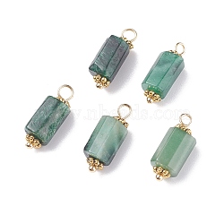 Natural Emerald Pendants, with Golden Tone Brass & Alloy Findings, Faceted, Column, 18x6~7mm, Hole: 1.8mm(PALLOY-JF01371)