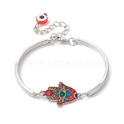 Alloy Bangles, Hamsa Hand with Evil Eye Link Bracelets for Women, Crimson, 5-1/4 inch(13.2cm)(BJEW-JB09986-04)
