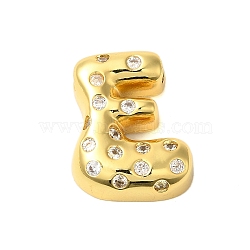 Rack Plating Brass Micro Pave Clear Cubic Zirconia Perdants, Cadmium Free & Lead Free, Long-Lasting Plated, Real 18K Gold Plated, Letter E, 23x18x6mm, Hole: 4x3mm(KK-C067-11G-E)